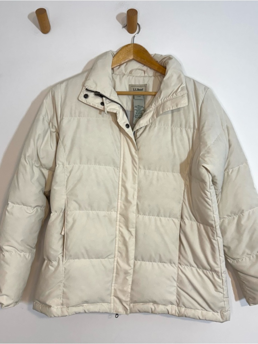 L.L.Bean Cream Down Puffer Jacket Women’s Small Quilted Coat Full Zip Gorpcore - Picture 2 of 11